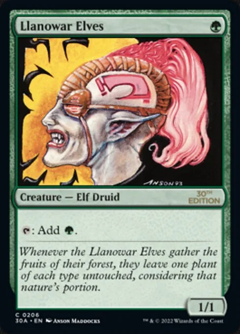 Llanowar Elves, carta Magic di tipo Creature — Elf Druid illustrata da Anson Maddocks