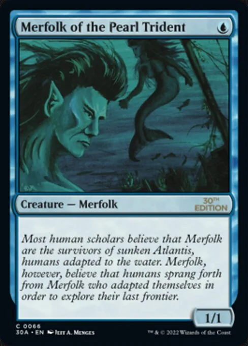 Merfolk of the Pearl Trident, carta Magic di tipo Creature — Merfolk illustrata da Jeff A. Menges