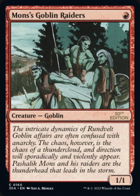 Mons's Goblin Raiders, carta Magic di tipo Creature — Goblin illustrata da Jeff A. Menges