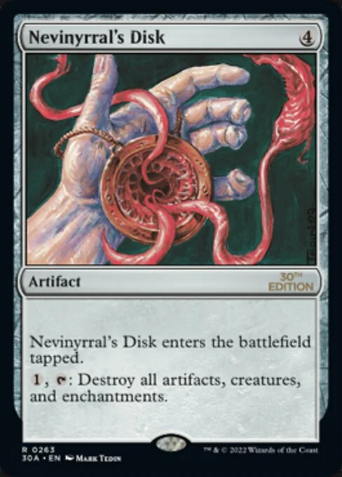 Nevinyrral's Disk, carta Magic di tipo Artifact illustrata da Mark Tedin