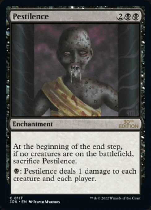 Pestilence, carta Magic di tipo Enchantment illustrata da Jesper Myrfors