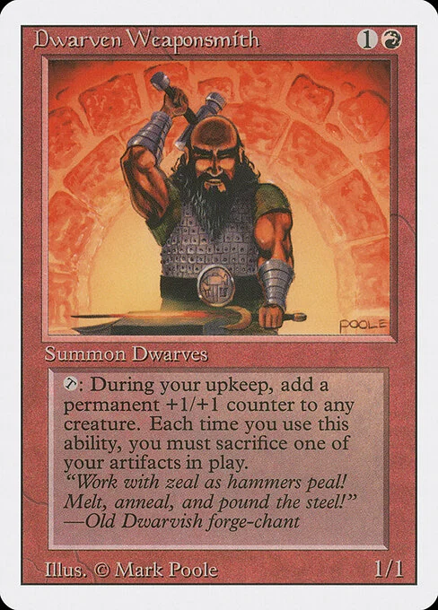 Dwarven Weaponsmith, carta Magic di tipo Creature — Dwarf Artificer illustrata da Mark Poole