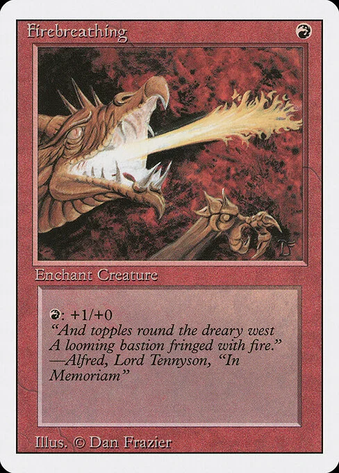 Firebreathing, carta Magic di tipo Enchantment — Aura illustrata da Dan Frazier