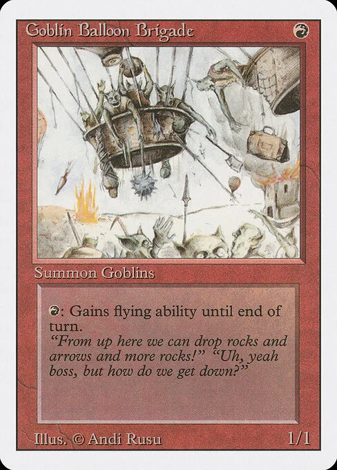 Goblin Balloon Brigade, carta Magic di tipo Creature — Goblin Warrior illustrata da Andi Rusu