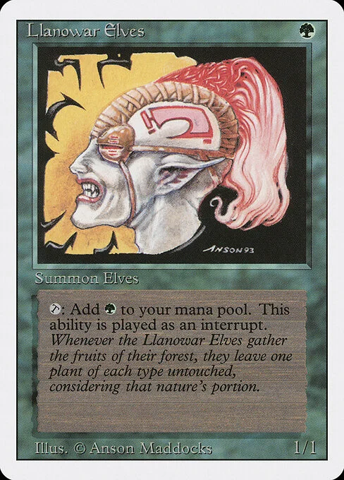 Llanowar Elves, carta Magic di tipo Creature — Elf Druid illustrata da Anson Maddocks