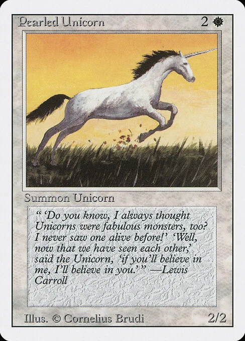 Pearled Unicorn, carta Magic di tipo Creature — Unicorn illustrata da Cornelius Brudi