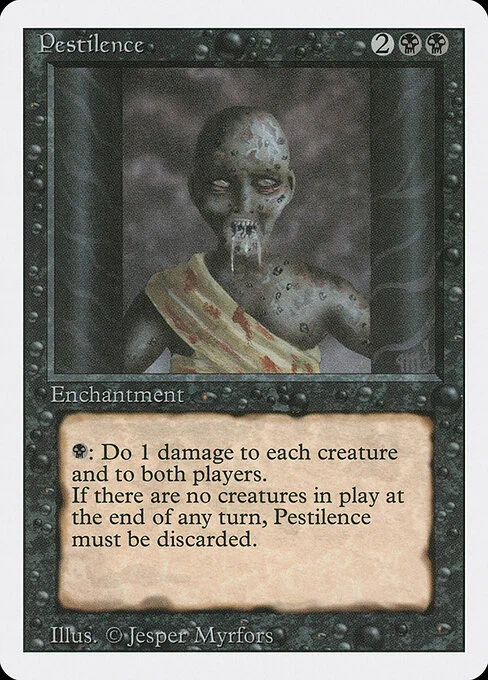 Pestilence, carta Magic di tipo Enchantment illustrata da Jesper Myrfors