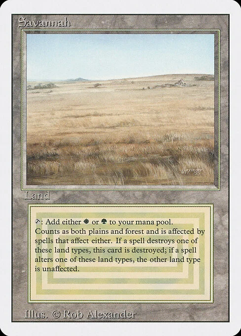 Savannah, carta Magic di tipo Land — Forest Plains illustrata da Rob Alexander