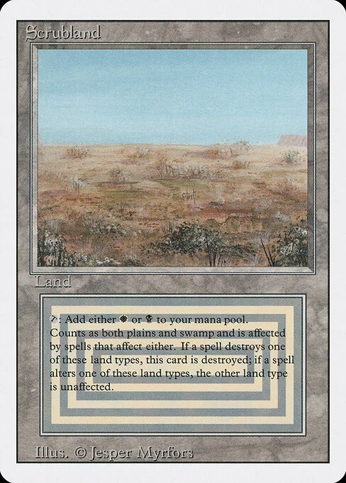 Scrubland, carta Magic di tipo Land — Plains Swamp illustrata da Jesper Myrfors