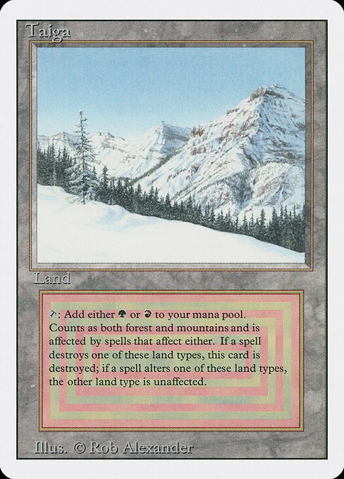 Taiga, carta Magic di tipo Land — Mountain Forest illustrata da Rob Alexander