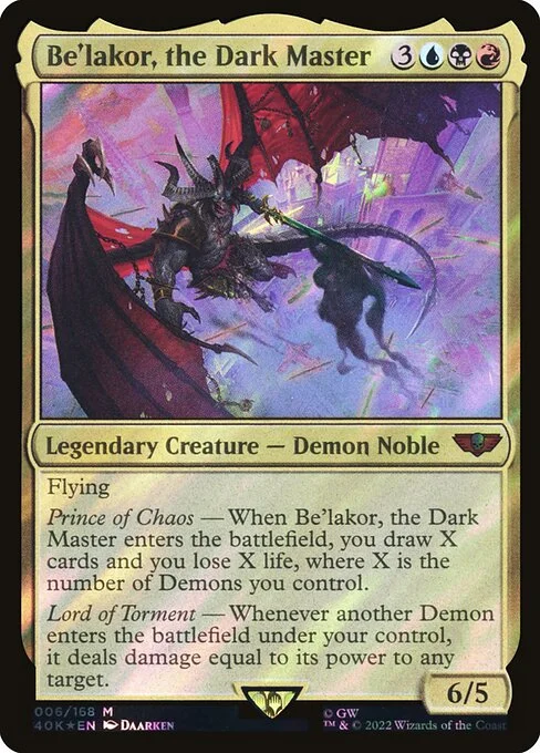 Be'lakor, the Dark Master, carta Magic di tipo Legendary Creature — Demon Noble illustrata da Daarken