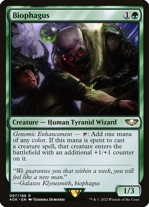Biophagus, carta Magic di tipo Creature — Human Tyranid Wizard illustrata da Thea Dumitriu