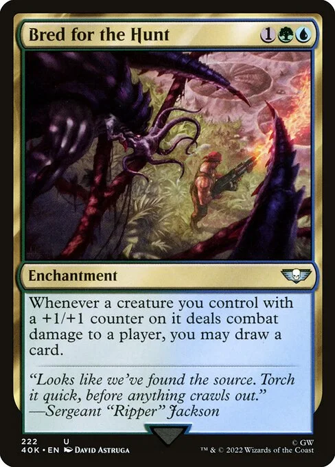 Bred for the Hunt, carta Magic di tipo Enchantment illustrata da David Astruga