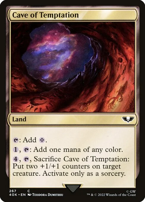 Cave of Temptation, carta Magic di tipo Land illustrata da Thea Dumitriu