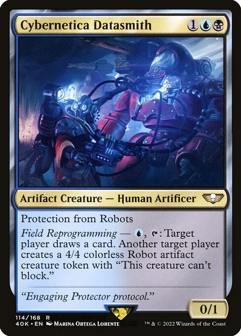 Cybernetica Datasmith, carta Magic di tipo Artifact Creature — Human Artificer illustrata da Marina Ortega Lorente