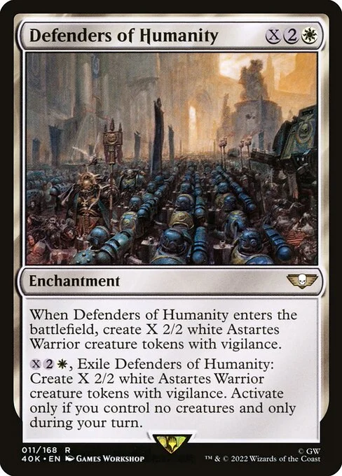 Defenders of Humanity, carta Magic di tipo Enchantment illustrata da Games Workshop