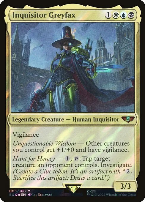 Inquisitor Greyfax, carta Magic di tipo Legendary Creature — Human Inquisitor illustrata da Lie Setiawan