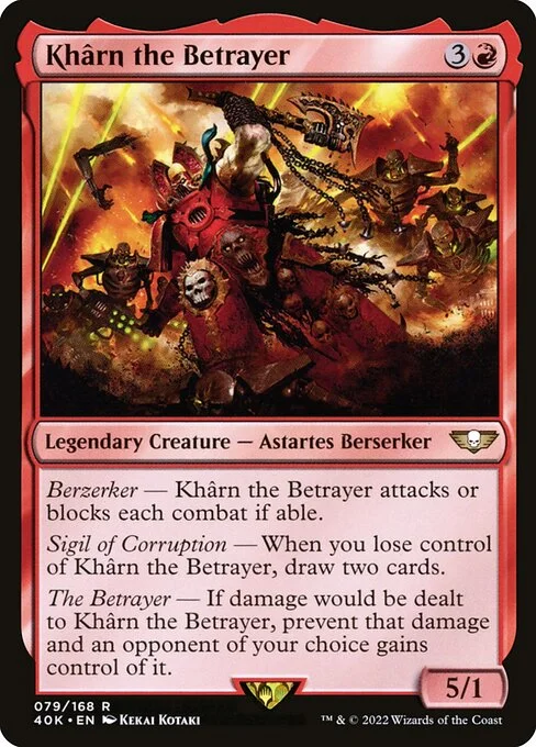 Khârn the Betrayer, carta Magic di tipo Legendary Creature — Astartes Berserker illustrata da Kekai Kotaki