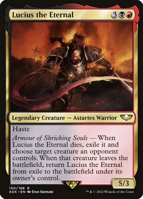Lucius the Eternal, carta Magic di tipo Legendary Creature — Astartes Warrior illustrata da Evan Shipard