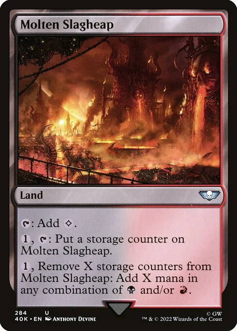 Molten Slagheap, carta Magic di tipo Land illustrata da Anthony Devine