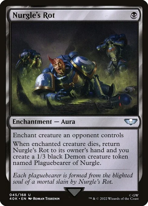 Nurgle's Rot, carta Magic di tipo Enchantment — Aura illustrata da Roman Tishenin