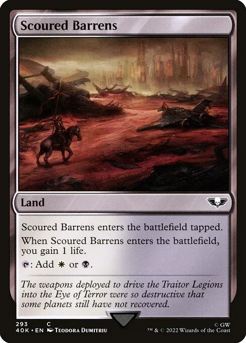 Scoured Barrens, carta Magic di tipo Land illustrata da Thea Dumitriu