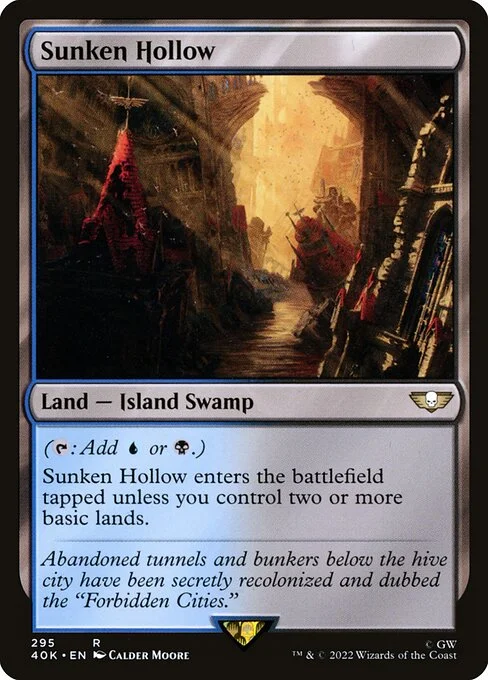 Sunken Hollow, carta Magic di tipo Land — Island Swamp illustrata da Calder Moore