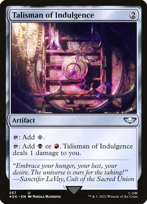 Talisman of Indulgence, carta Magic di tipo Artifact illustrata da Nikola Matkovic