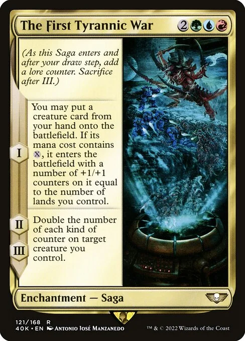 The First Tyrannic War, carta Magic di tipo Enchantment — Saga illustrata da Antonio José Manzanedo