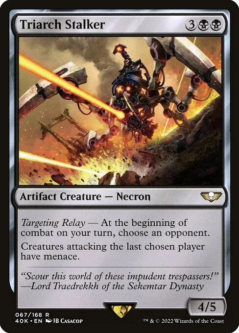 Triarch Stalker, carta Magic di tipo Artifact Creature — Necron illustrata da JB Casacop