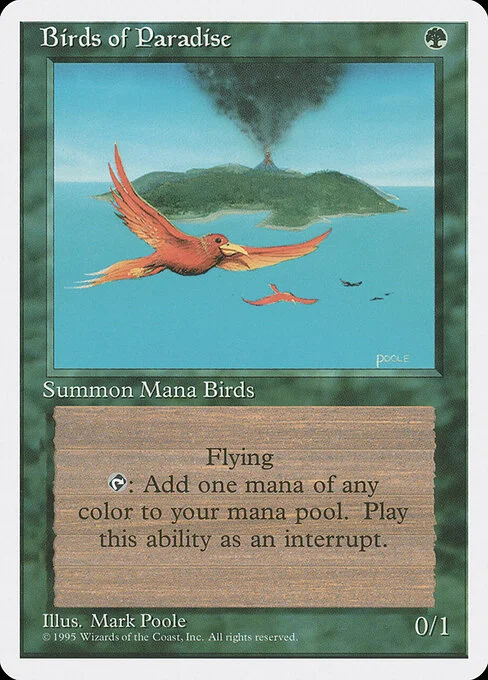 Birds of Paradise, carta Magic di tipo Creature — Bird illustrata da Mark Poole