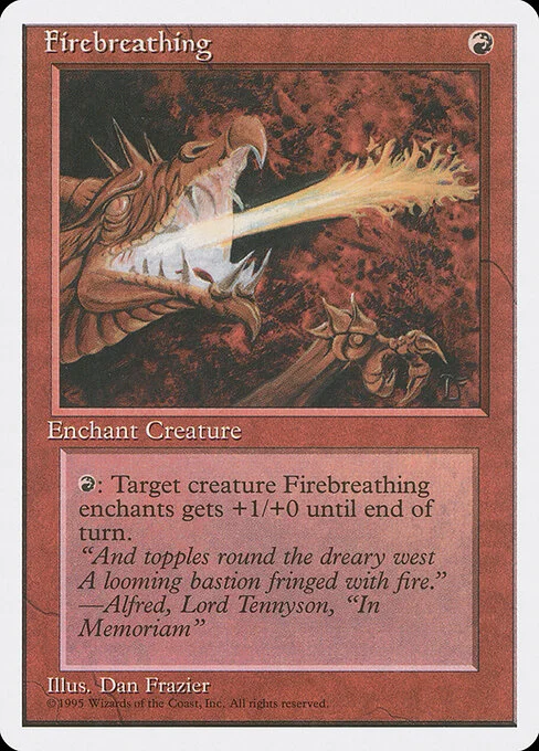 Firebreathing, carta Magic di tipo Enchantment — Aura illustrata da Dan Frazier