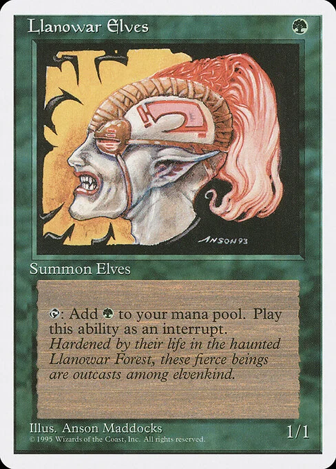Llanowar Elves, carta Magic di tipo Creature — Elf Druid illustrata da Anson Maddocks