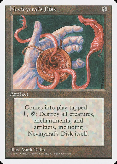 Nevinyrral's Disk, carta Magic di tipo Artifact illustrata da Mark Tedin