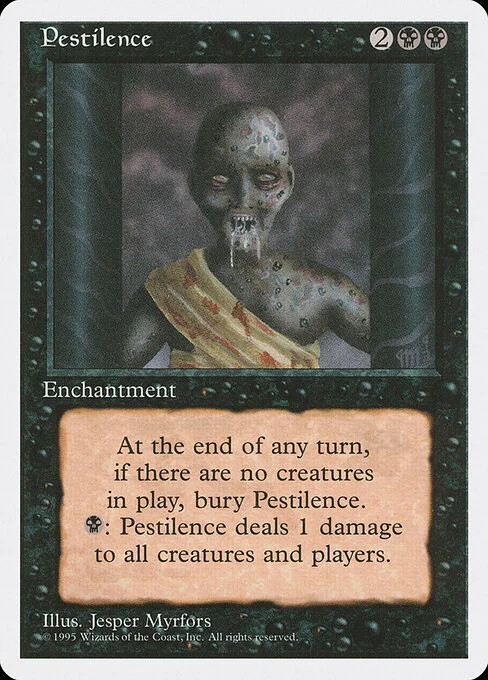Pestilence, carta Magic di tipo Enchantment illustrata da Jesper Myrfors