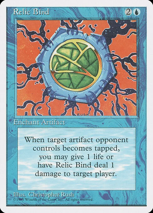 Relic Bind, carta Magic di tipo Enchantment — Aura illustrata da Christopher Rush