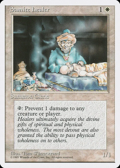 Samite Healer, carta Magic di tipo Creature — Human Cleric illustrata da Tom Wänerstrand