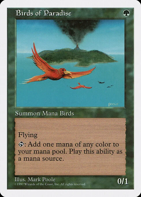 Birds of Paradise, carta Magic di tipo Creature — Bird illustrata da Mark Poole
