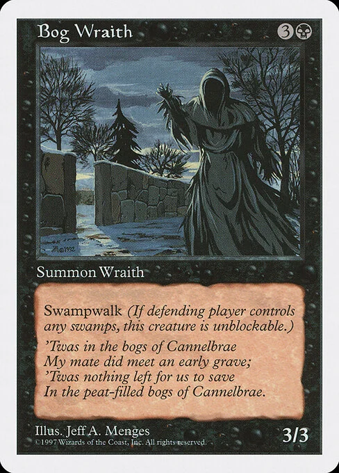 Bog Wraith, carta Magic di tipo Creature — Wraith illustrata da Jeff A. Menges