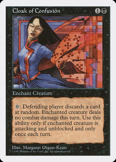 Cloak of Confusion, carta Magic di tipo Enchantment — Aura illustrata da Margaret Organ-Kean