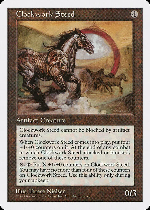 Clockwork Steed, carta Magic di tipo Artifact Creature — Horse illustrata da Terese Nielsen