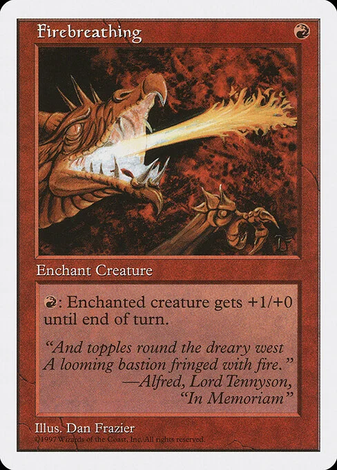 Firebreathing, carta Magic di tipo Enchantment — Aura illustrata da Dan Frazier