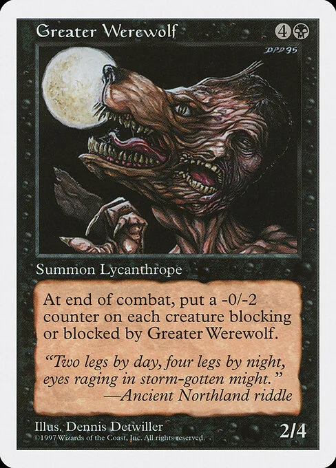Greater Werewolf, carta Magic di tipo Creature — Werewolf illustrata da Dennis Detwiller