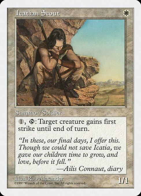 Icatian Scout, carta Magic di tipo Creature — Human Soldier Scout illustrata da Rob Alexander