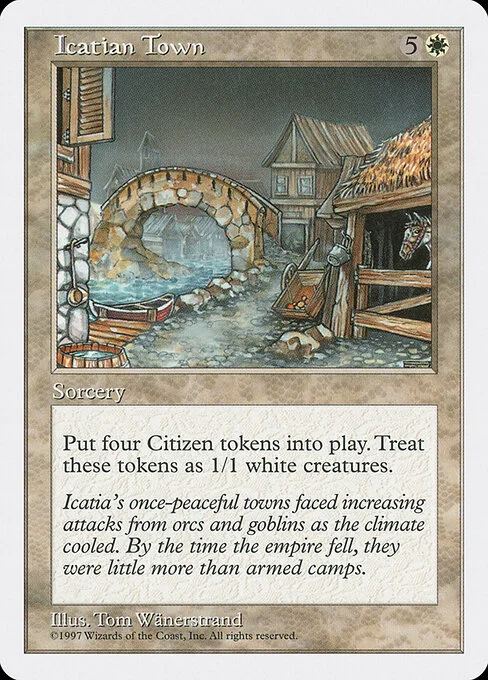 Icatian Town, carta Magic di tipo Sorcery illustrata da Tom Wänerstrand