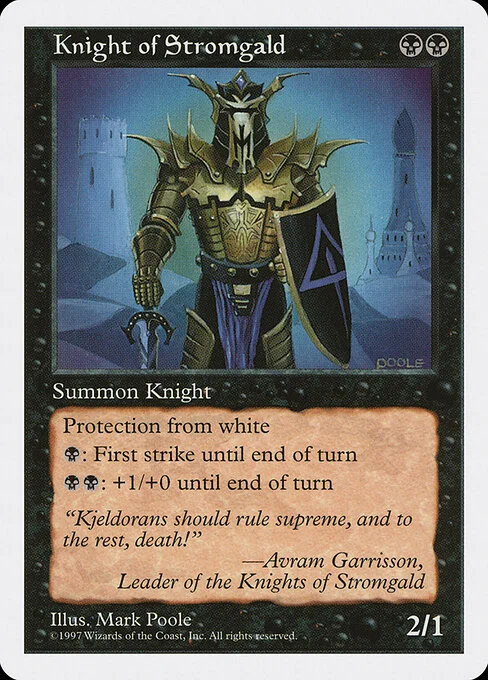 Knight of Stromgald, carta Magic di tipo Creature — Human Knight illustrata da Mark Poole