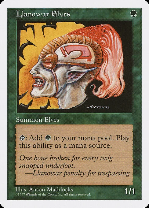 Llanowar Elves, carta Magic di tipo Creature — Elf Druid illustrata da Anson Maddocks