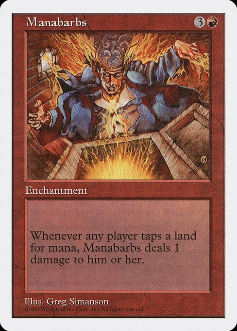 Manabarbs, carta Magic di tipo Enchantment illustrata da Greg Simanson