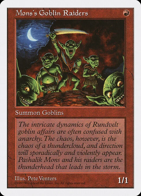 Mons's Goblin Raiders, carta Magic di tipo Creature — Goblin illustrata da Pete Venters