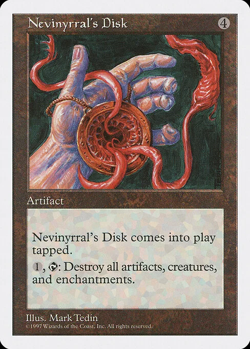 Nevinyrral's Disk, carta Magic di tipo Artifact illustrata da Mark Tedin